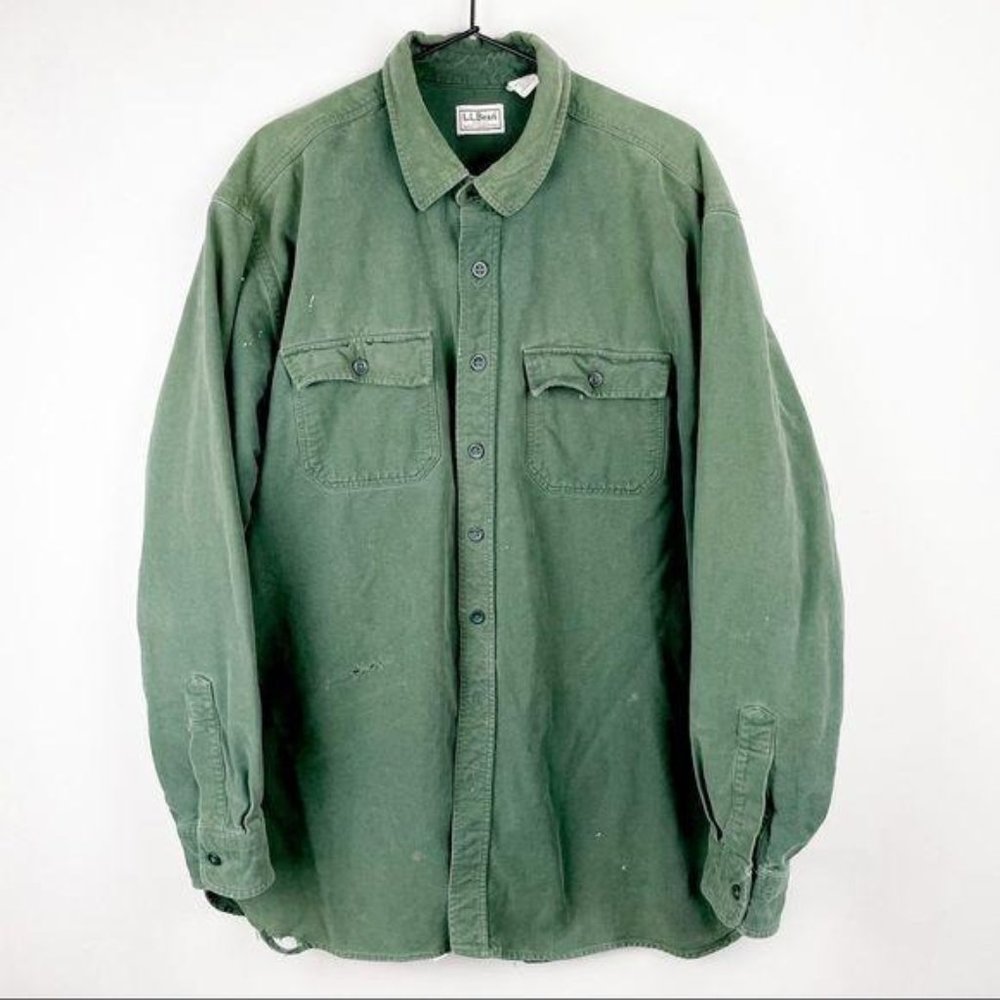 L.L. Bean Vintage Distressed Button Down Green XLT